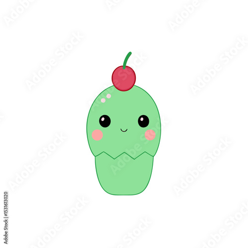 Kawaii Cactus with Rosy Cheeks and Cherry