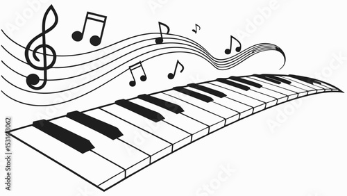 Piano Keyboard with Musical Notes and Treble Clef
