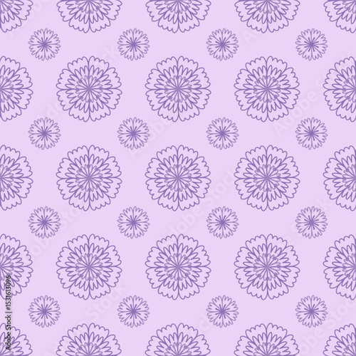 Lavender-colored seamless floral pattern with rounded botanical motifs. A soft, pastel design ideal for spring-themed textiles or feminine stationery.
