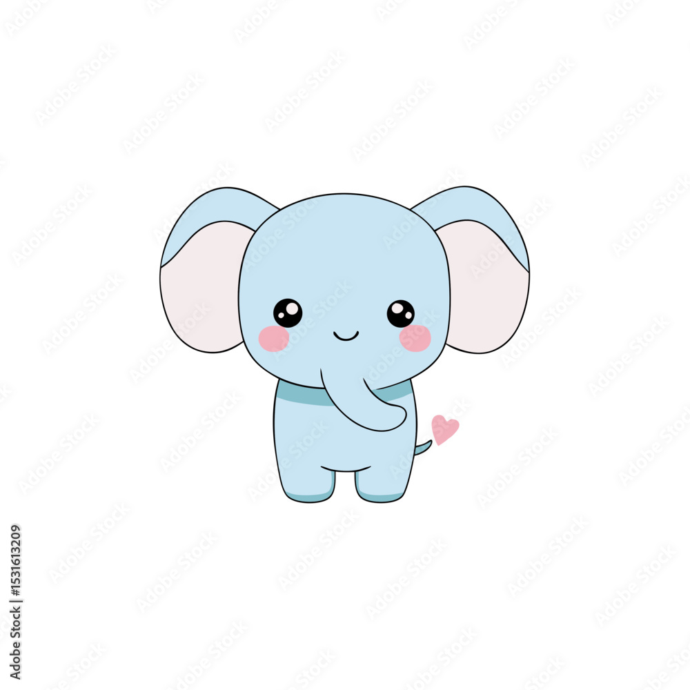 Obraz premium Cute Kawaii Elephant Baby with Blushing Cheeks