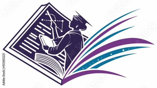 Silhouette of a Graduating Student with Books and Science Elements