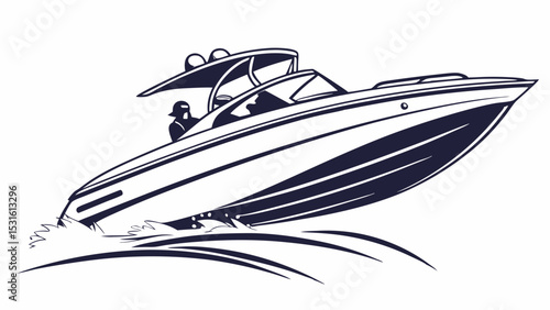 Sleek Motorboat Cruising on Water with Passengers Depicted