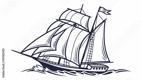 Classic Sailing Ship Navigating the Ocean Waves in Illustration