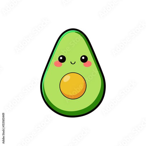 Cute Kawaii Avocado with Rosy Cheeks and Heart