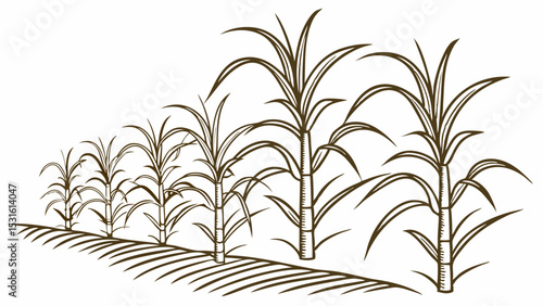 Stylized Illustration of Sugarcane Plants Growing in a Field