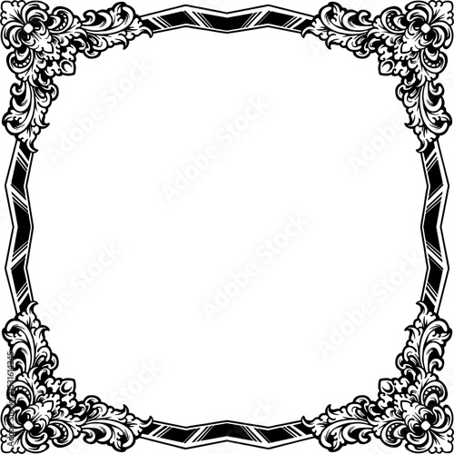 Elegant square gold frame with intricate baroque floral ornamentation on a white background, ideal for certificates, invitations, or decorative graphic design projects.
