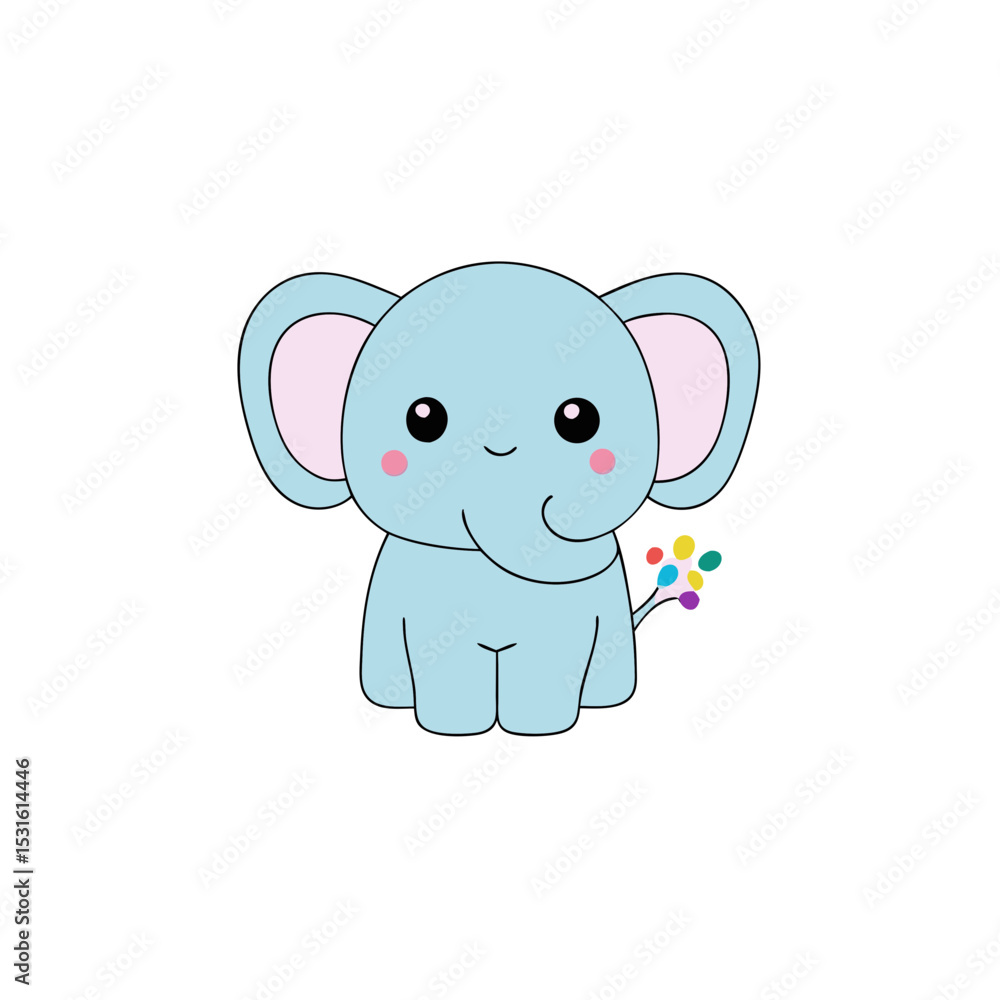 Fototapeta premium Cute Kawaii Elephant Baby with Tiny Smile