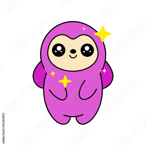 Cute Kawaii Sloth with Rosy Cheeks and Star Sparkle