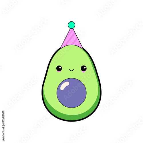 Kawaii Avocado with Rosy Cheeks and Party Hat