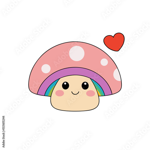 Cute Kawaii Mushroom with Rosy Cheeks