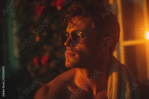 A young man with sunburn on his shoulders captured in the image. No other elements are present in the visual frame.