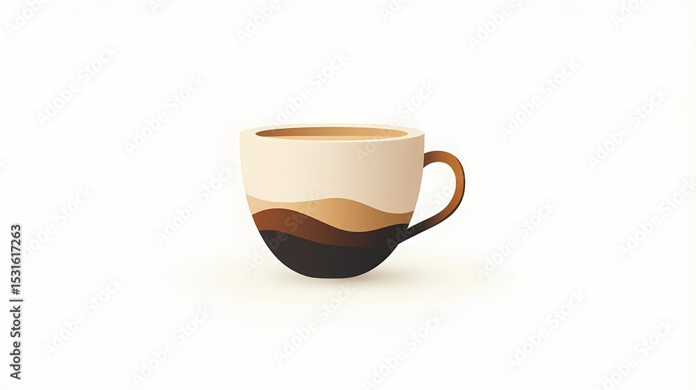 Obraz premium Minimalist Coffee Cup Icon — Clean Geometric Lines in Soft Beige and Brown Palette