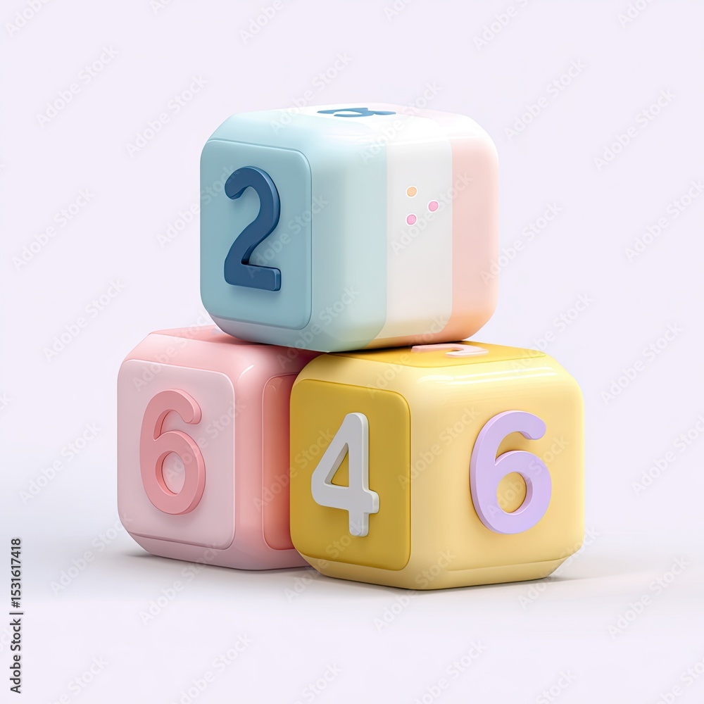 Pastel-colored number blocks stacked Pastel-colored number blocks stacked