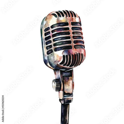 watercolor of Studio Microphone, vector, isolated on a white background.