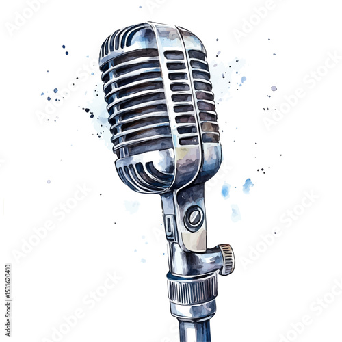 Studio Microphone, watercolor clipart vector, isolated on a white background.