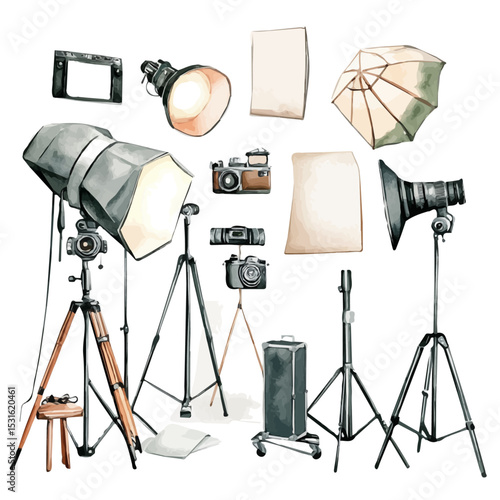 Studio Lighting Kits, watercolor vector, isolated on a white background.