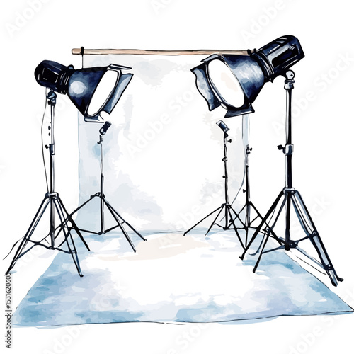 watercolor of Studio Lighting Kits, vector, isolated on a white background.