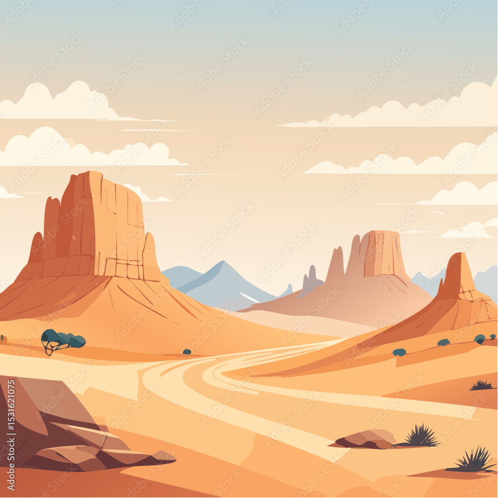 Naklejka premium Orange Desert Landscape with Winding Road and Rock Formations