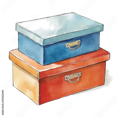Storage Boxes, watercolor illustration vector, isolated on a white background.