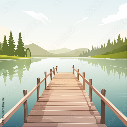 Wooden Dock Extending into Serene Mountain Lake