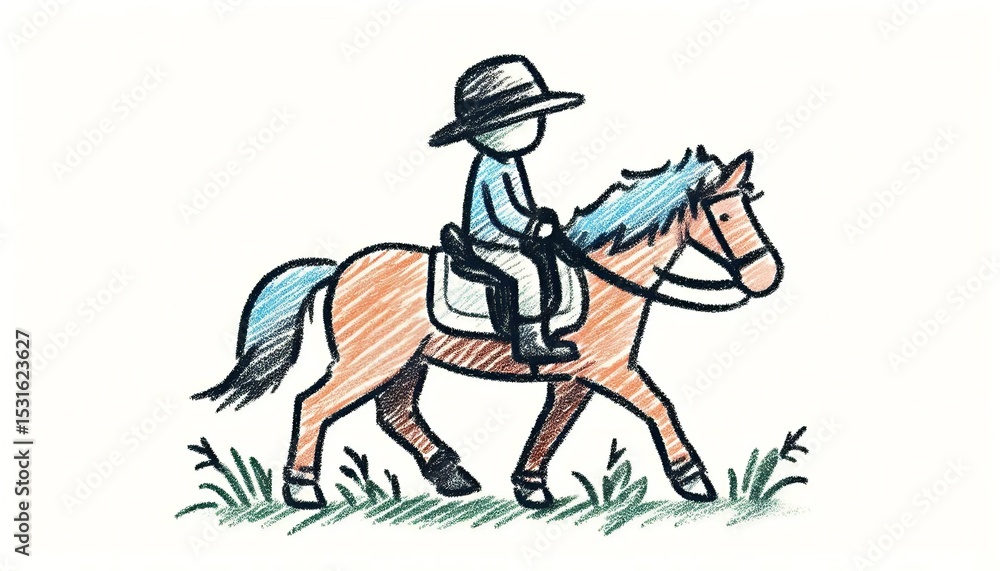 Obraz premium Child riding a pony with a hat while enjoying the outdoors