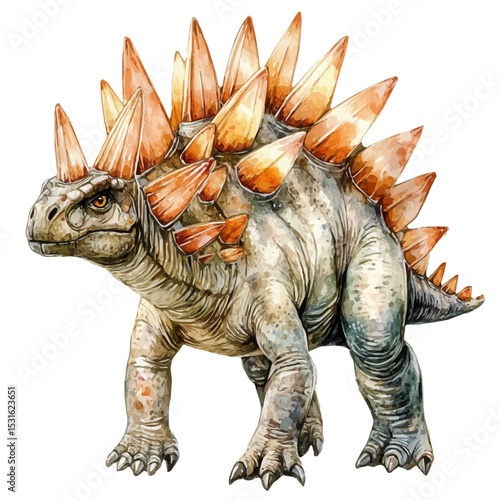 Stegosaurus, watercolor drawing vector, isolated on a white background.