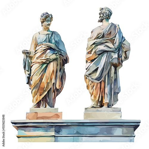 Statues And Sculptures, watercolor painting vector, isolated on a white background.