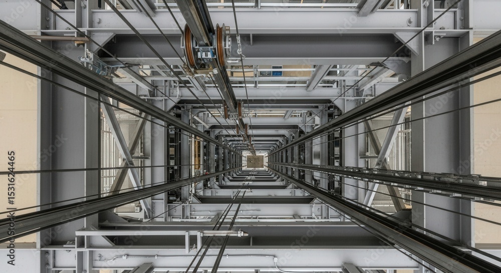 Fototapeta premium Elevator shaft construction industrial architecture engineering equipment technology view