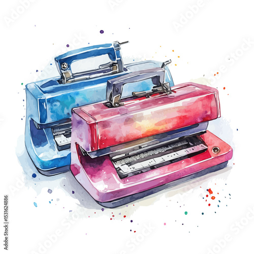 Staplers, watercolor clipart vector, isolated on a white background.