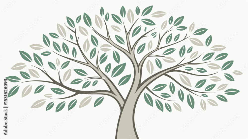 Fototapeta premium Stylized Tree Illustration with Green and Beige Leaves