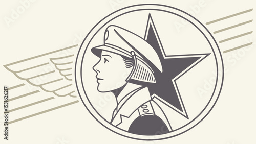 Profile of a Woman in Military Uniform with Wings and Star