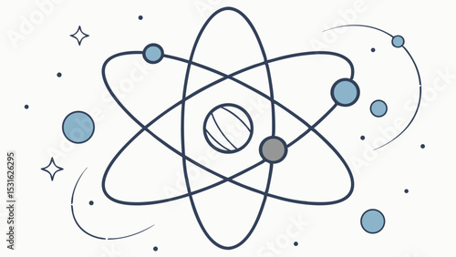 Stylized Illustration of an Atom with Orbiting Particles