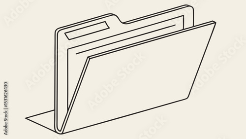 Simple Line Drawing of an Open File Folder