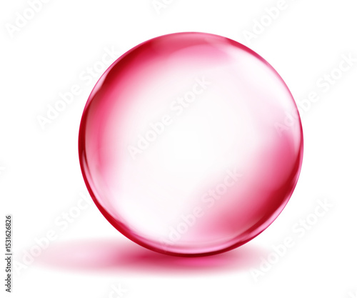 Large translucent smooth red sphere with highlights and soft shadow underneath, on white background. Vector illustration for design projects and creative works.
