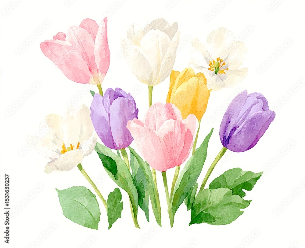 Obraz premium Soft pastel tulip flowers blooming together in a spring garden