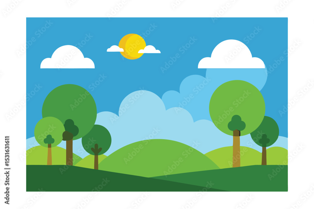 Fototapeta premium Morning to Evening Rural Paper Vector Landscape Illustration