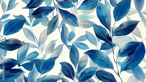 Watercolor Blue Leaves Pattern: Serene Botanical Illustration