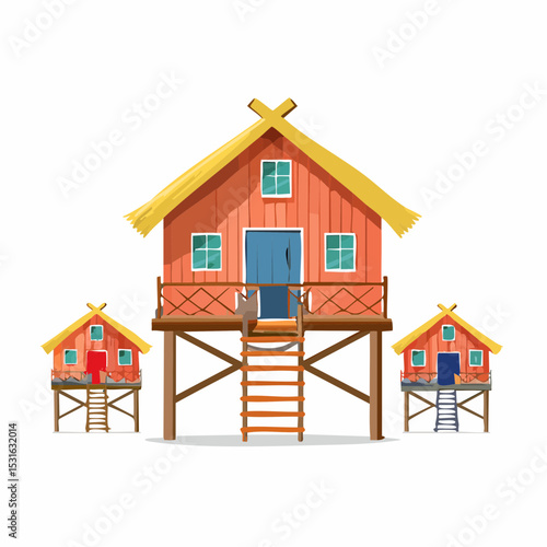 Miniature Elevated Houses Firefly Village Illustration