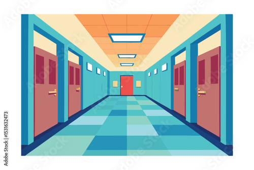 Bright School Corridor Interior |