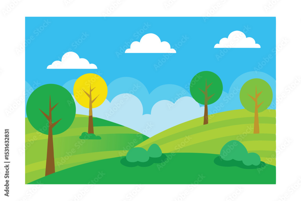 Obraz premium Springtime Landscape with Green Fields and Trees 