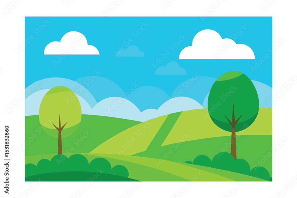 Obraz premium Springtime Landscape with Green Fields and Trees 