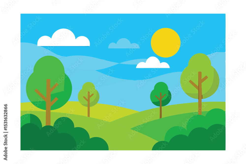 Fototapeta premium Springtime Landscape with Green Fields and Trees