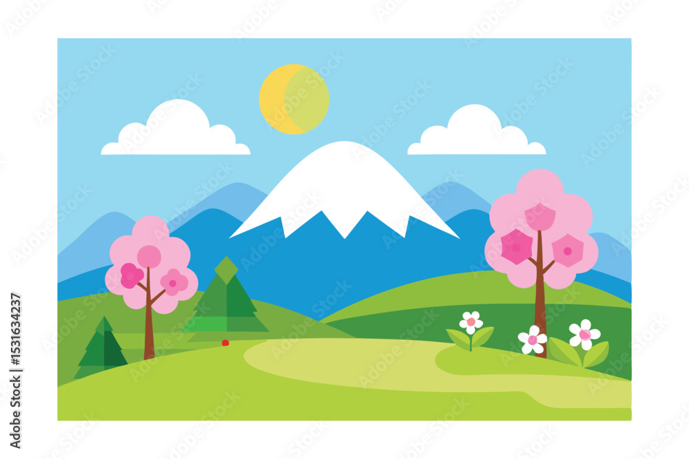 Fototapeta premium Spring Landscape Vector Illustration 