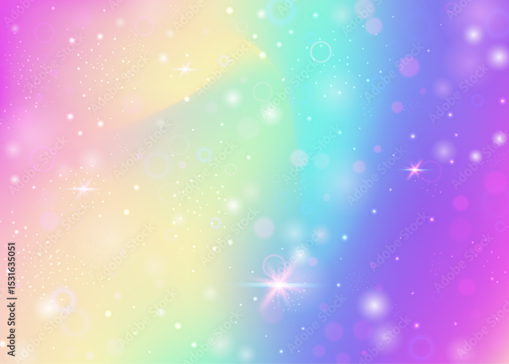Fototapeta premium Girl Pattern. Pink Kawaii Gradient. Princess Invitation. Holographic Mystical Mesh. Purple Galaxy Background. Blue Sparkles Hologram. Unicorn Glitter. Cute Girl Pattern.