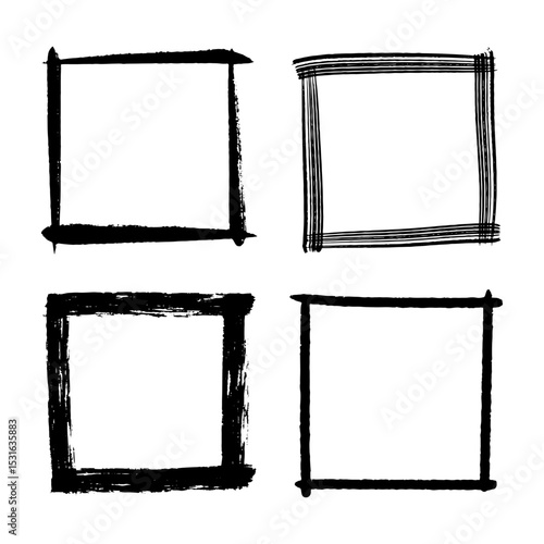 Four black hand-drawn square frames