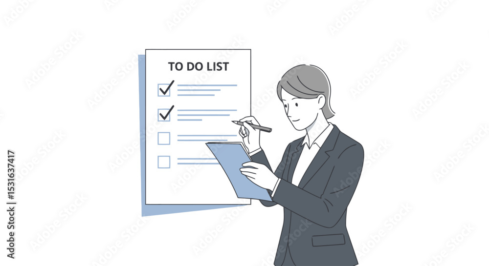 Completed Tasks: Woman Checking Off To-Do List Completed Tasks: Woman Checking Off To-Do List