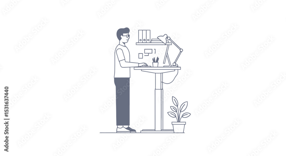 Fototapeta premium Stand-Up Desk Productivity: Minimalist Workspace Illustration