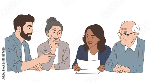 Intergenerational Meeting: Diverse People Discussing Documents