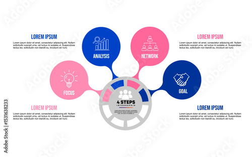 Circle chart infographic template with 4 options for strategy communications business presentations. Vector illustration Eps	
