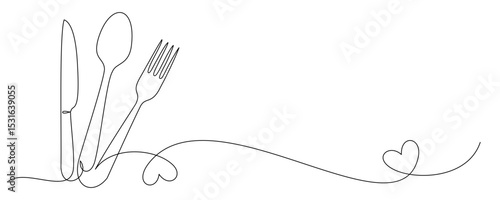 continuous line drawing of cutlery vector 2